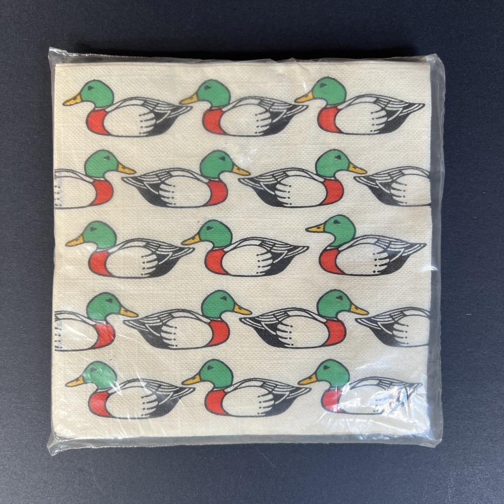 Vintage Paper Cocktail Napkins Mallard Ducks 24 Count 5x5 New Sealed